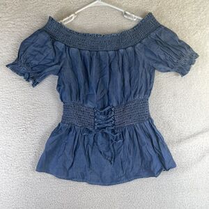 New York & Company Blouse Top Womens Small Corset Blue Chambray NWT